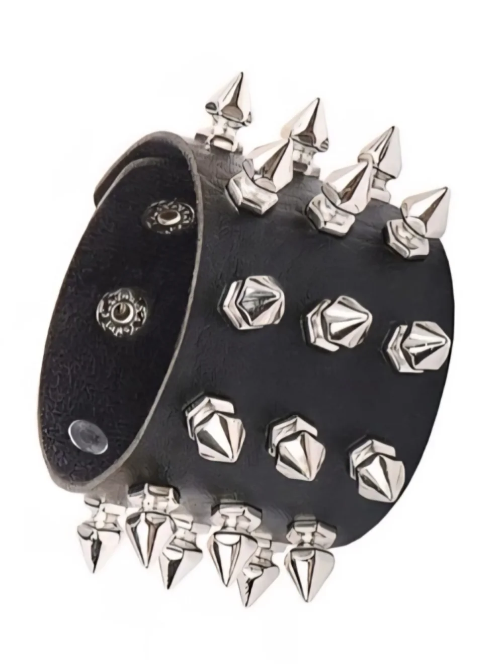 Gothic Punk Black Leather Wide Triple Row Spike Studded Bracelet Cuff Rock Jewel